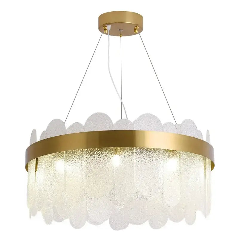 Modern gold crystal led chandelier living room frosted glass petals