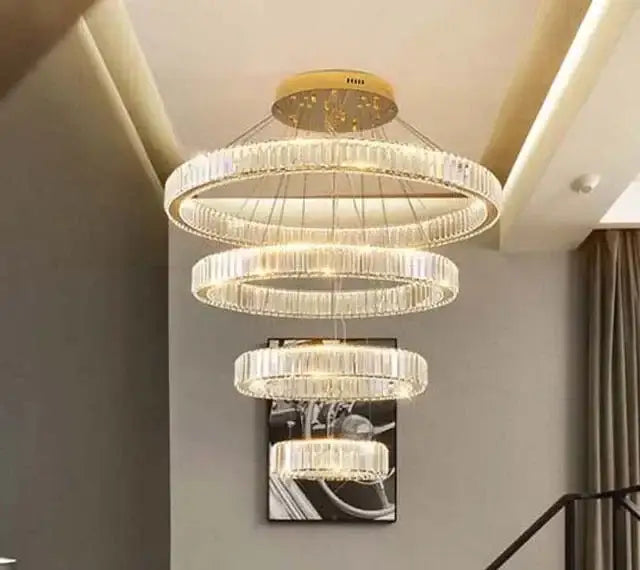 Modern gold crystal led chandelier rings for villa staircase
