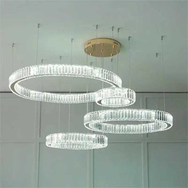 Modern gold crystal led chandelier rings for villa staircase