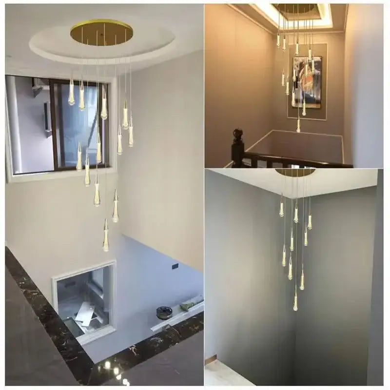 Modern gold crystal led chandelier teardrop dining room pendant light
