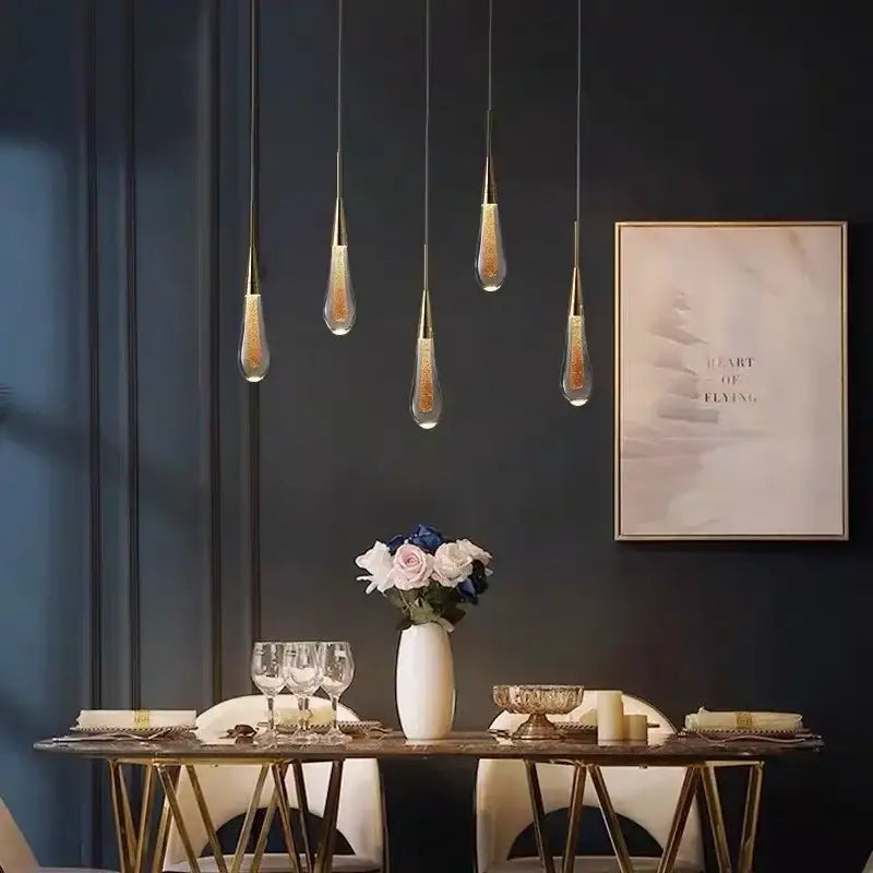 Modern gold crystal led chandelier teardrop pendant light dining room