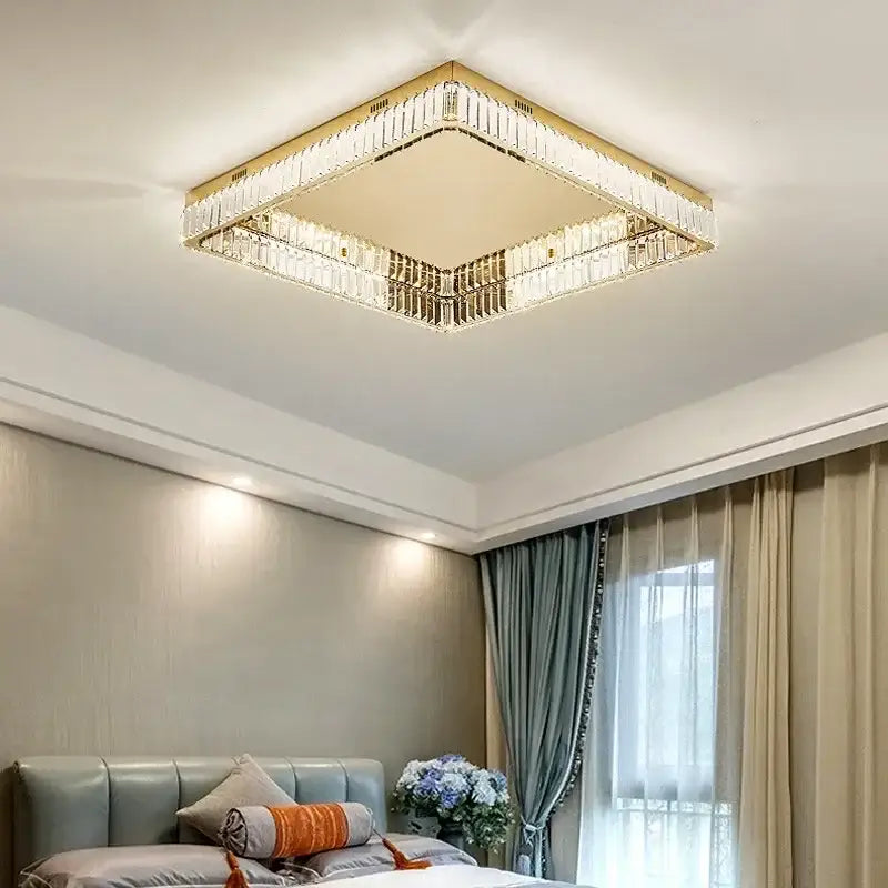 Modern gold crystal led dimmable ceiling lights living room fixture