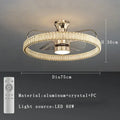 Modern gold crystal led fan light bedroom reversible blade