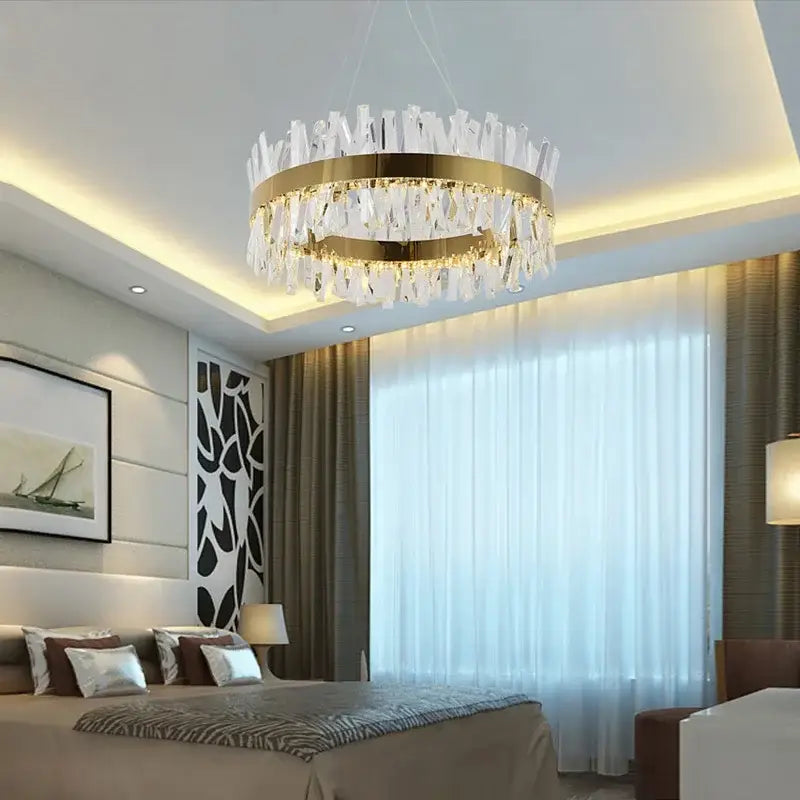 Modern gold crystal led pendant chandelier for dining room