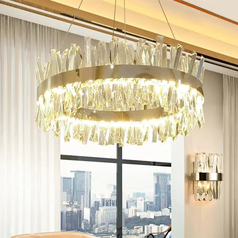 Modern gold crystal led pendant chandelier for dining room