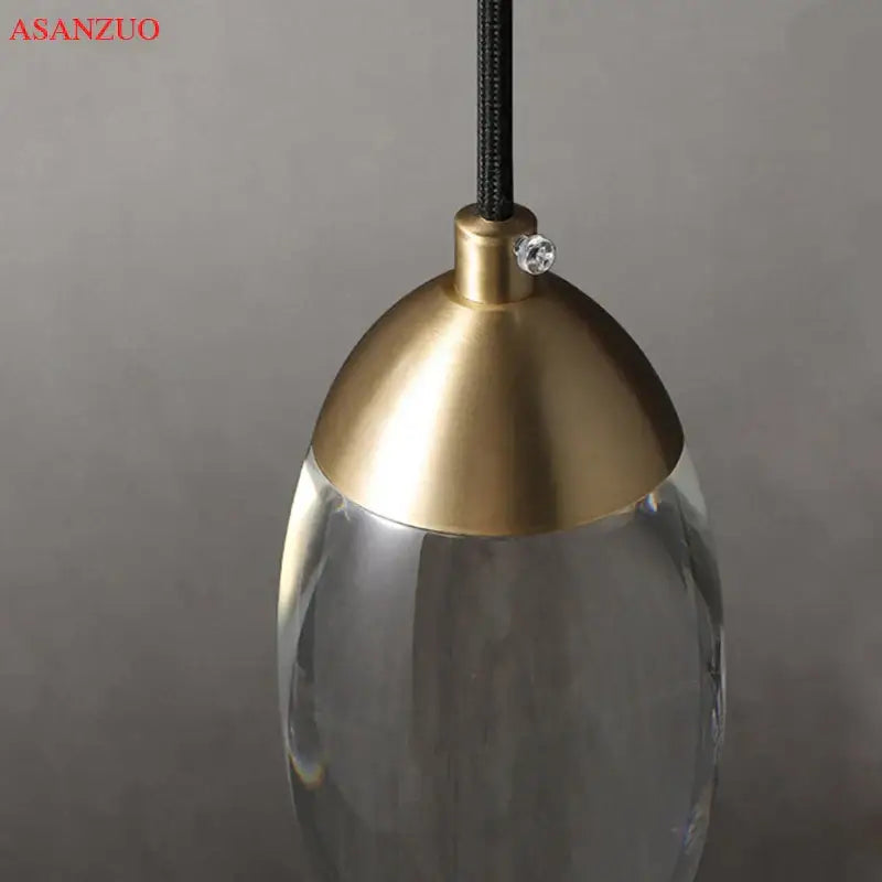 Modern gold crystal led pendant light bedroom glass lamp