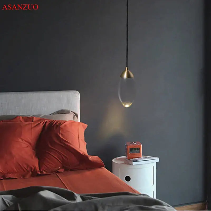 Modern gold crystal led pendant light bedroom glass lamp
