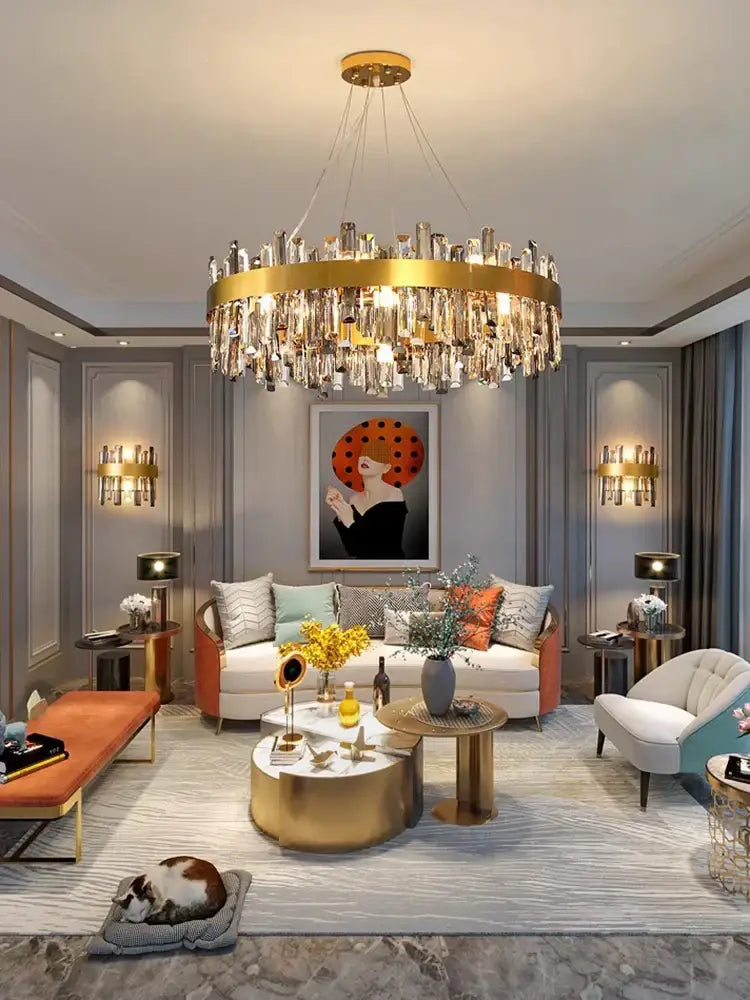 Modern gold crystal led pendant light for dining room