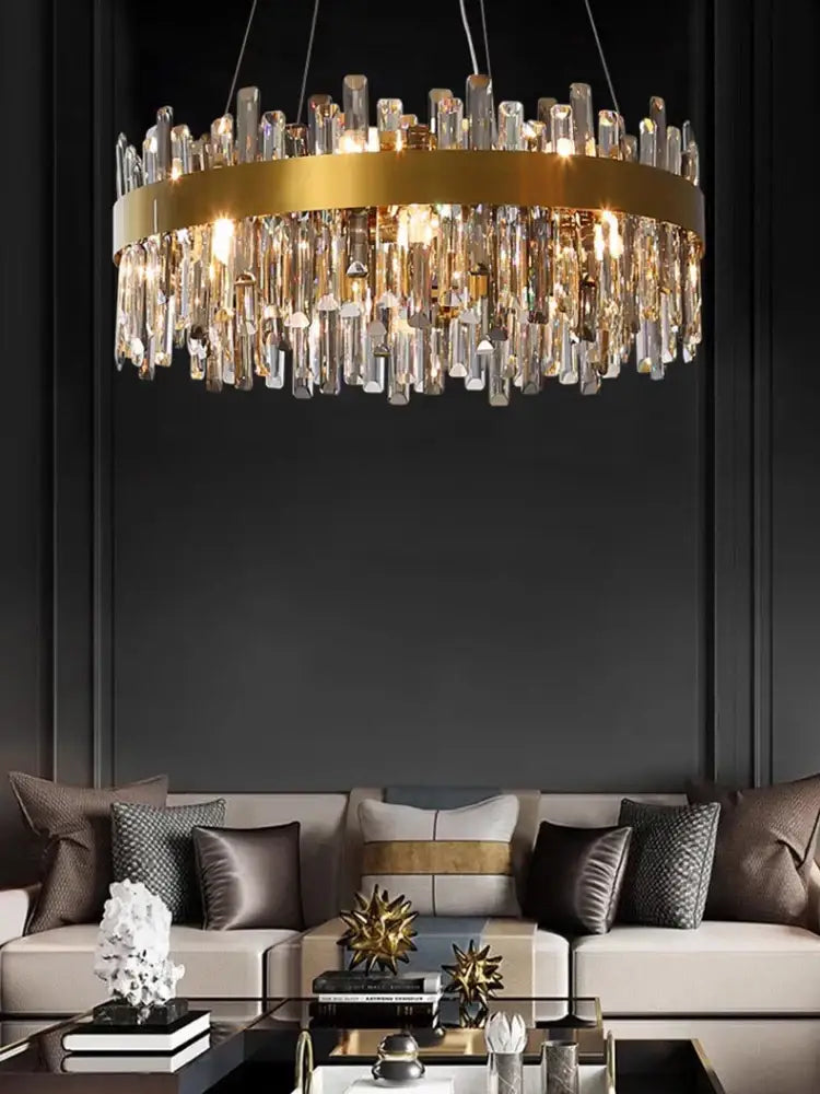 Modern gold crystal led pendant light for dining room