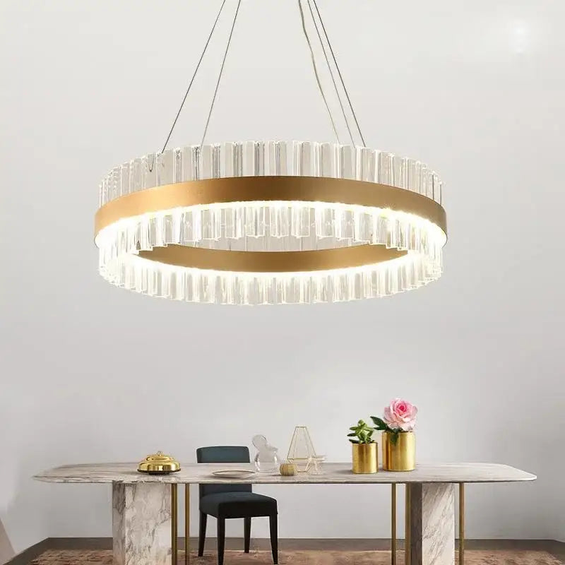 Modern gold crystal led ring chandelier dining room lighting fixture