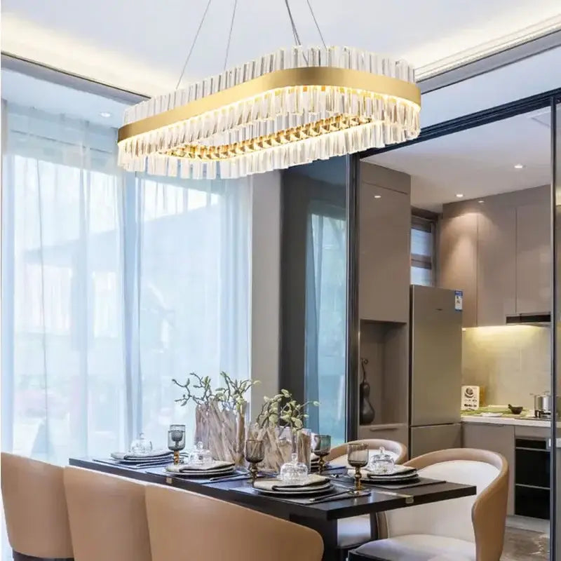 Modern gold crystal led ring chandelier dining room lighting fixture