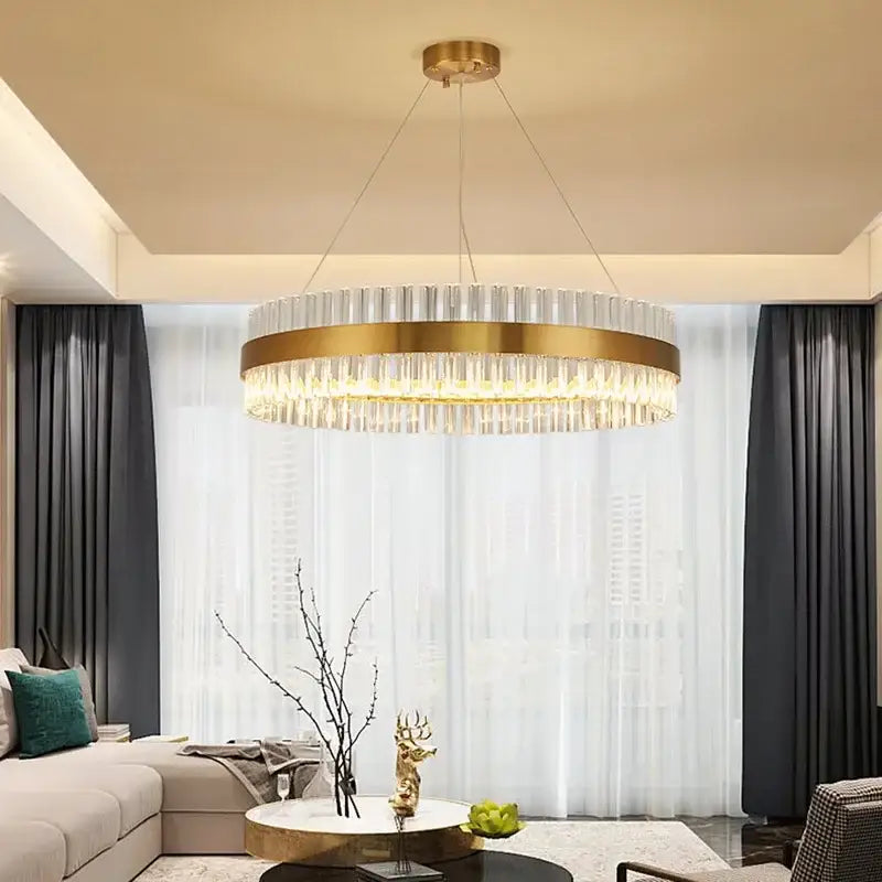Modern gold crystal led ring chandelier dining room pendant light