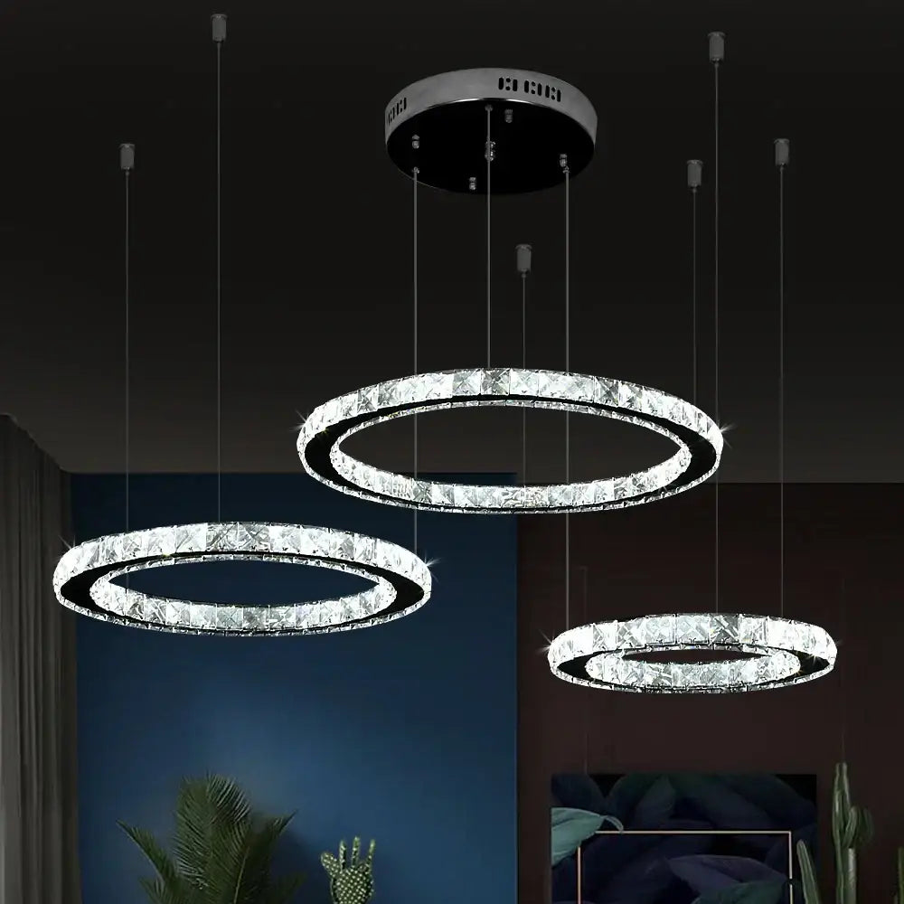 Modern gold crystal led ring chandelier living room pendant light