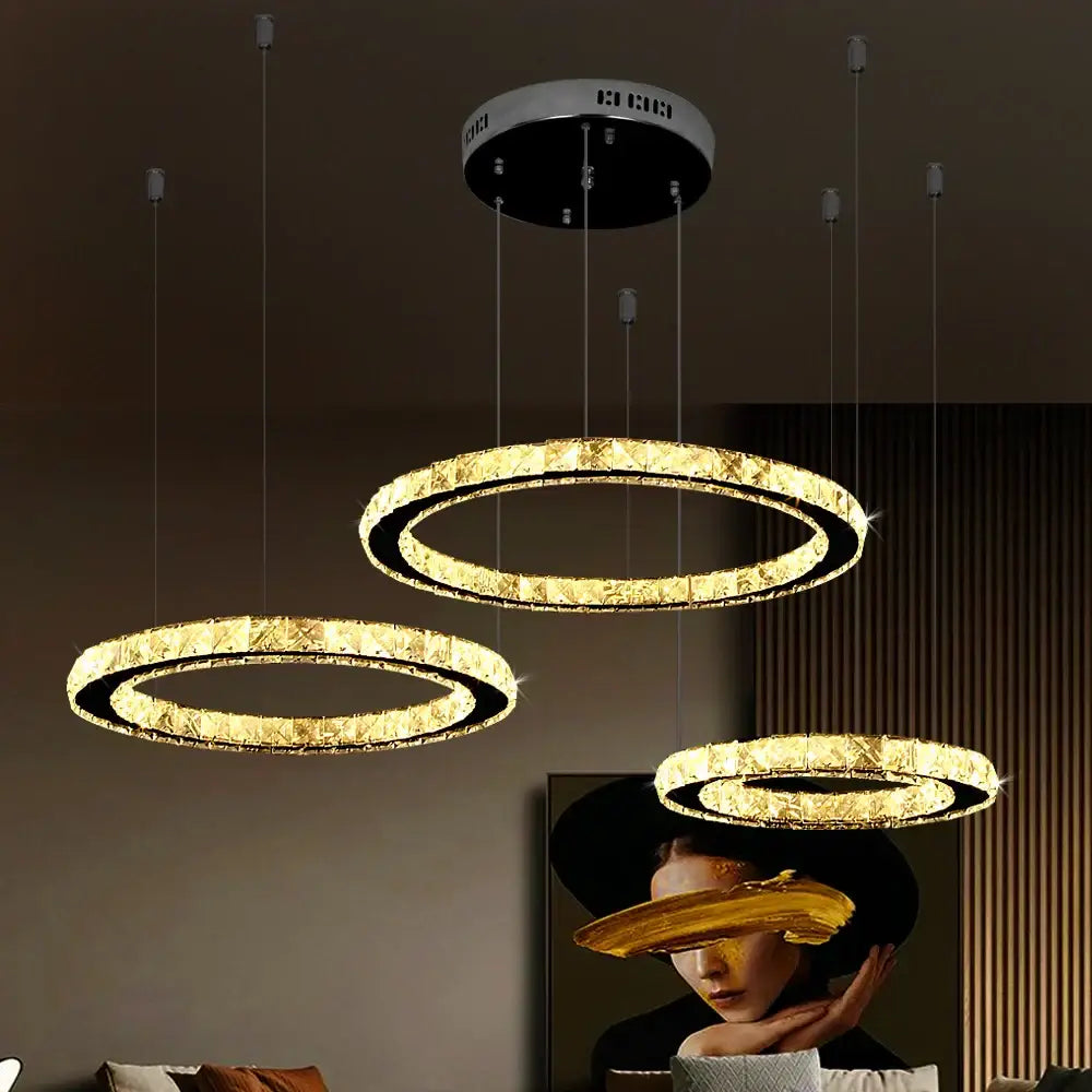 Modern gold crystal led ring chandelier living room pendant light