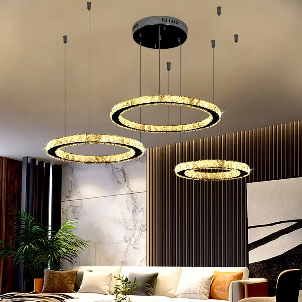 Modern gold crystal led ring chandelier living room pendant light