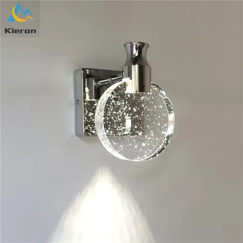 Modern gold crystal led wall lamp bedroom glass globe sconce