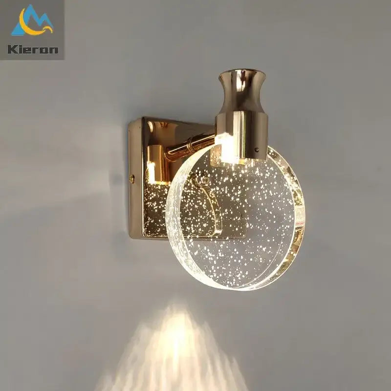 Modern gold crystal led wall lamp bedroom glass globe sconce