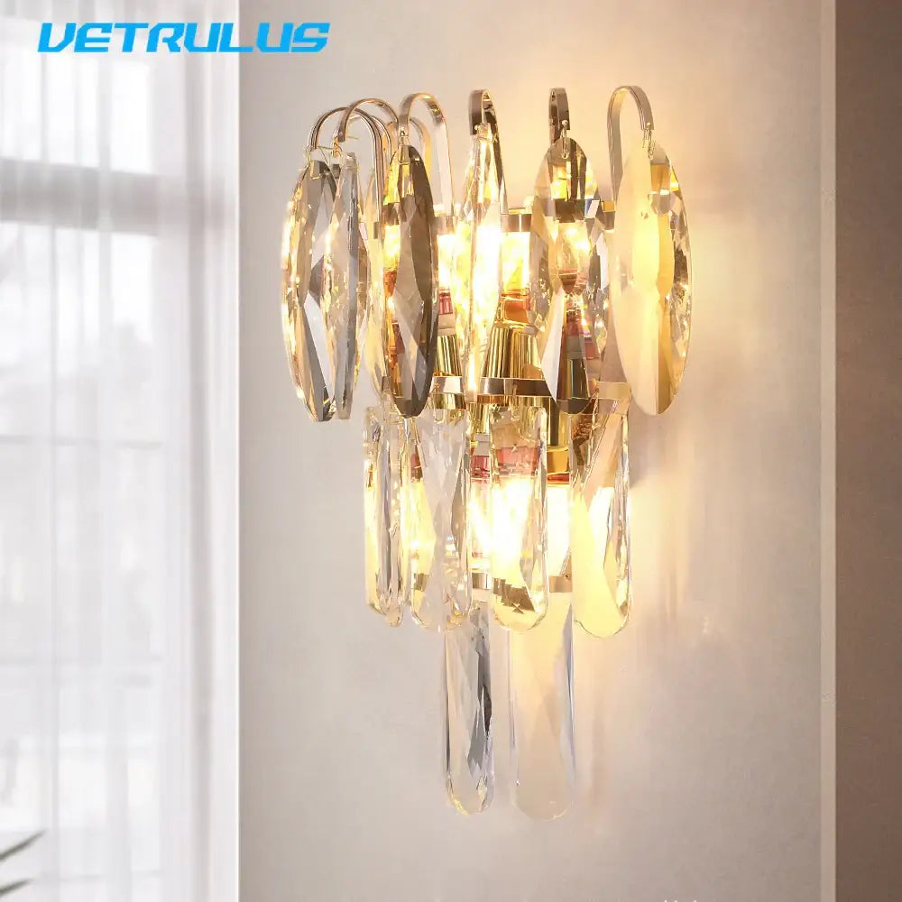 Modern gold crystal led wall lamp bedroom sconce decorbites crystal led