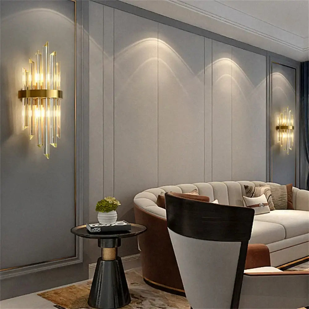 Modern gold crystal led wall lamp bedroom sconce