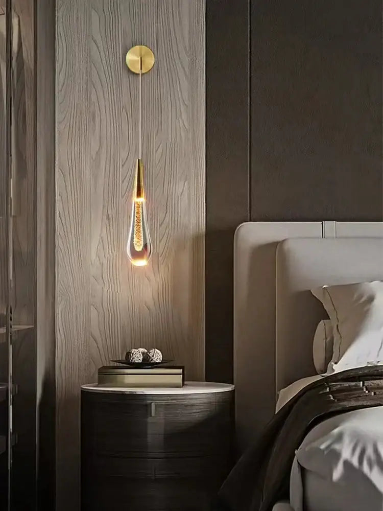 Modern gold crystal led wall lamp bedroom teardrop sconce
