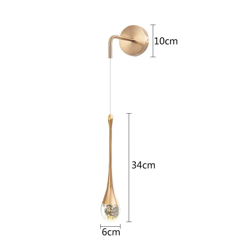 Modern gold crystal led wall lamp bedroom teardrop sconce