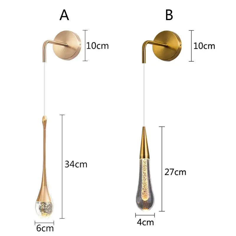 Modern gold crystal led wall lamp bedroom teardrop sconce