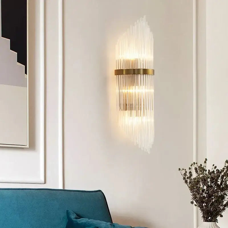 Modern gold crystal led wall sconce bedroom glass rod light