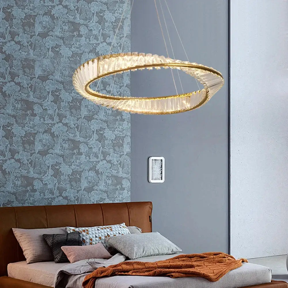 Modern gold crystal möbius strip pendant chandelier dining room
