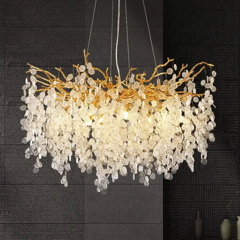 Modern gold crystal money tree chandelier living room light