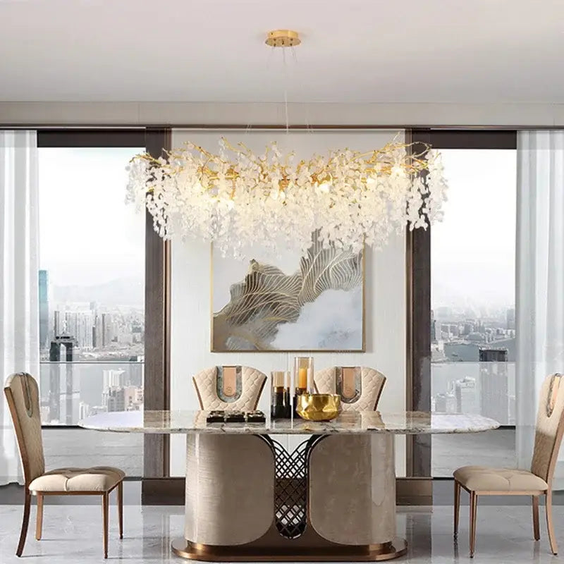 Modern gold crystal money tree chandelier living room light