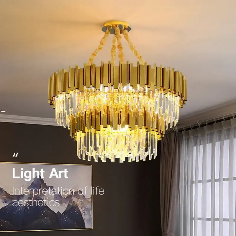 Modern gold crystal oval round chandelier dining room light