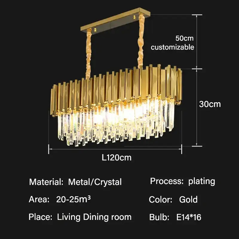 Modern gold crystal oval round chandelier dining room light