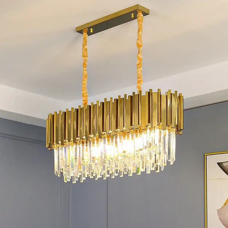 Modern gold crystal oval round chandelier dining room light