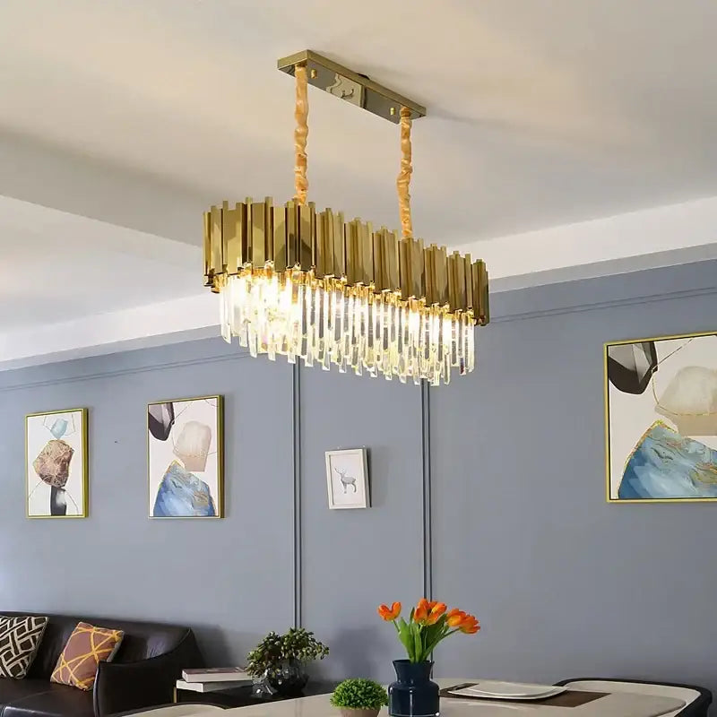 Modern gold crystal oval round chandelier dining room light