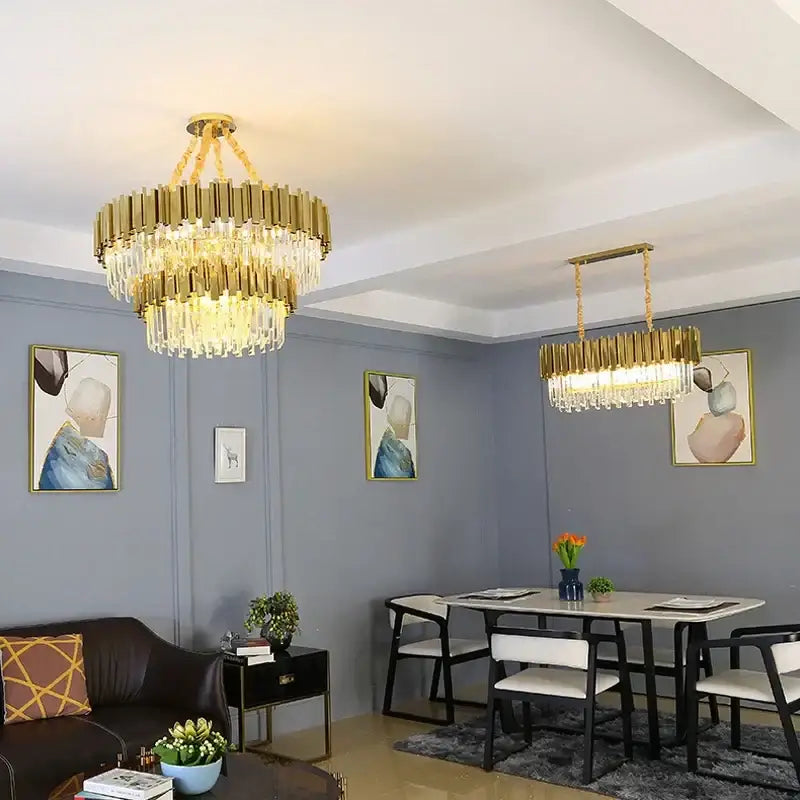 Modern gold crystal oval round chandelier dining room light