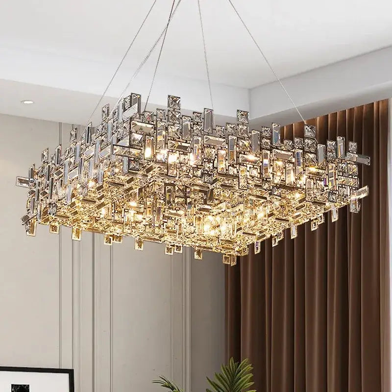 Modern gold crystal pendant chandelier dining room layered light