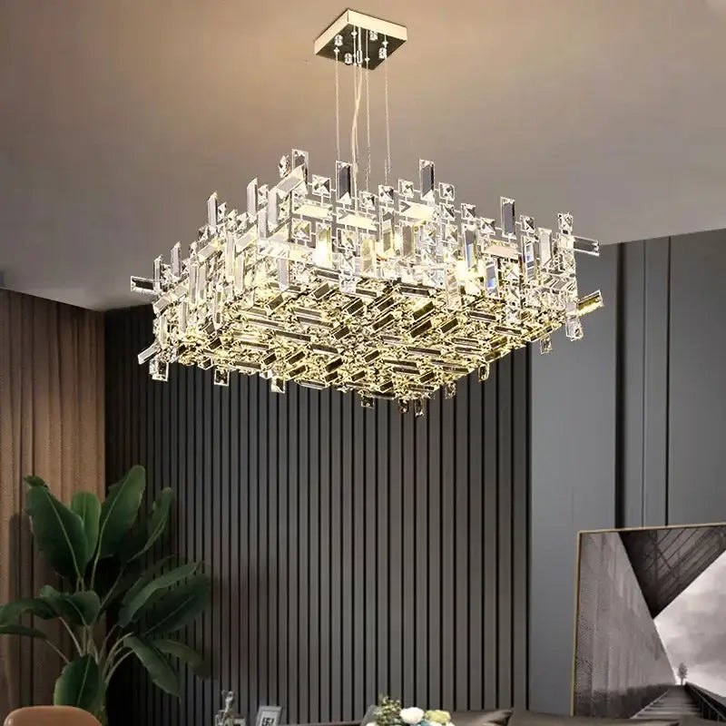 Modern gold crystal pendant chandelier dining room layered light