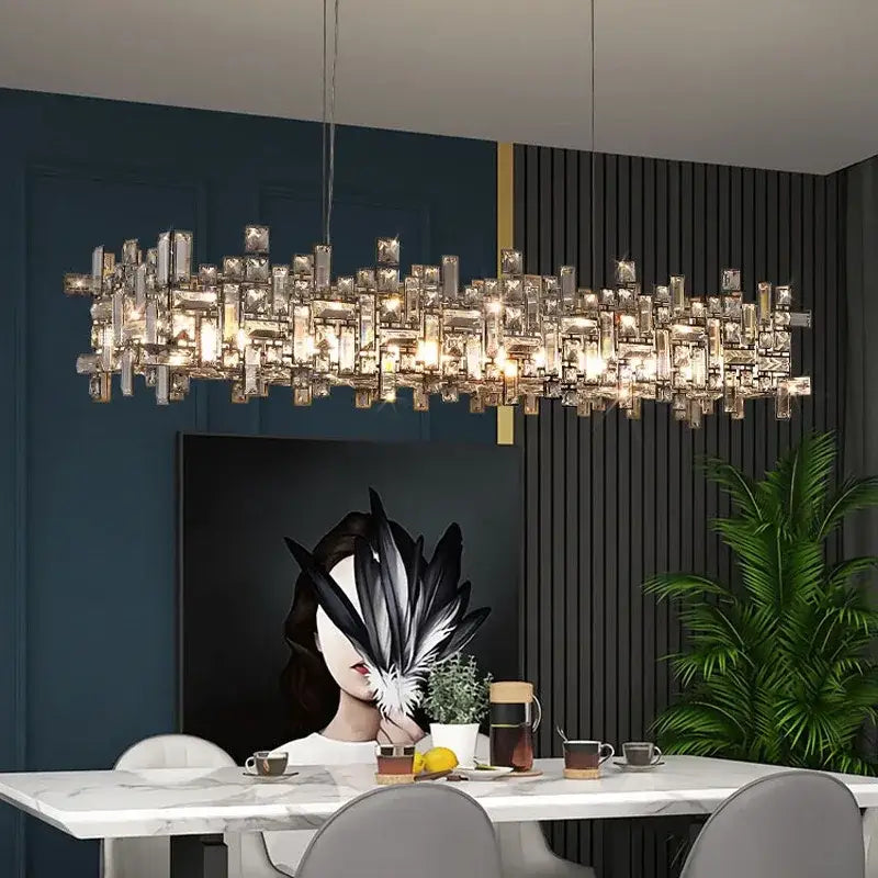 Modern gold crystal pendant chandelier dining room layered light