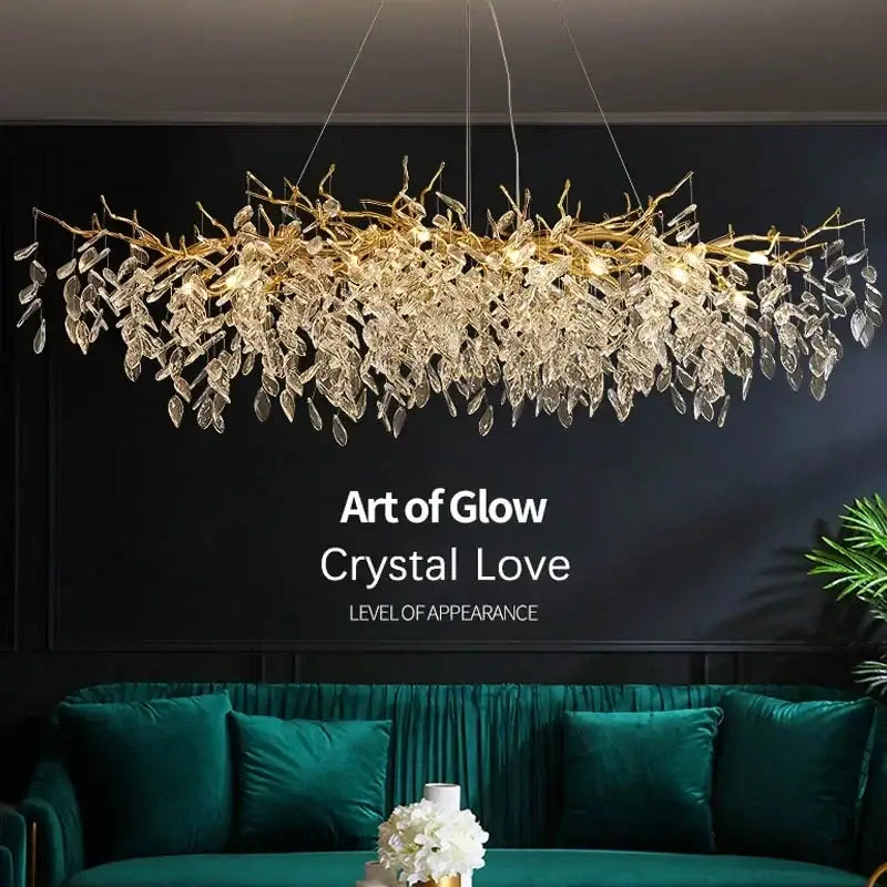 Modern gold crystal pendant chandelier living room luxury leaf light
