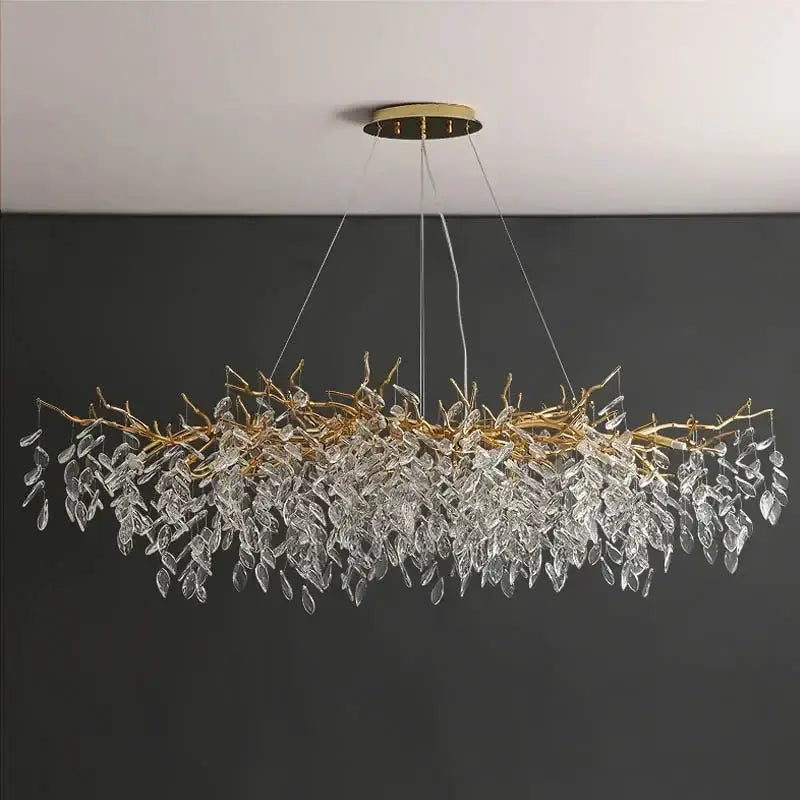 Modern gold crystal pendant chandelier living room luxury leaf light
