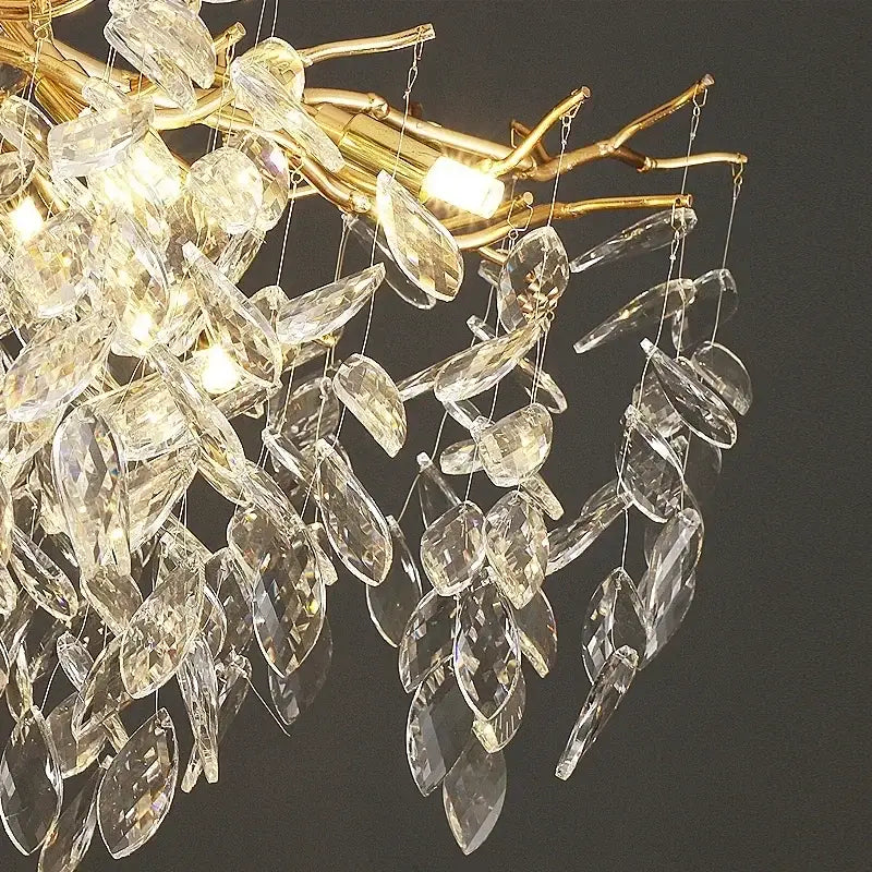 Modern gold crystal pendant chandelier living room luxury leaf light