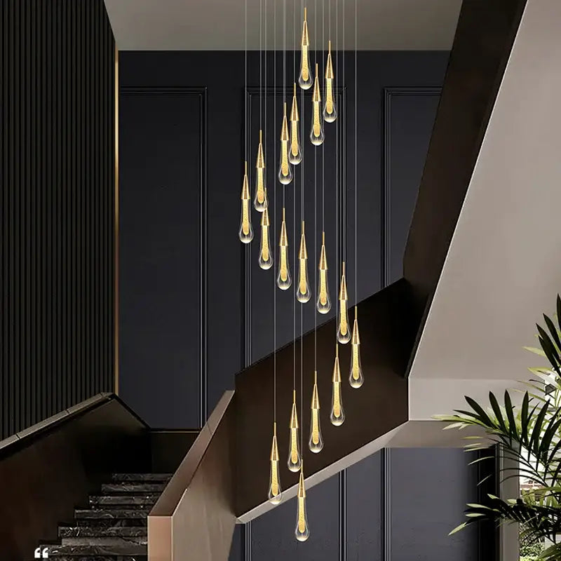Modern gold crystal raindrop pendant lights – foyer chandelier