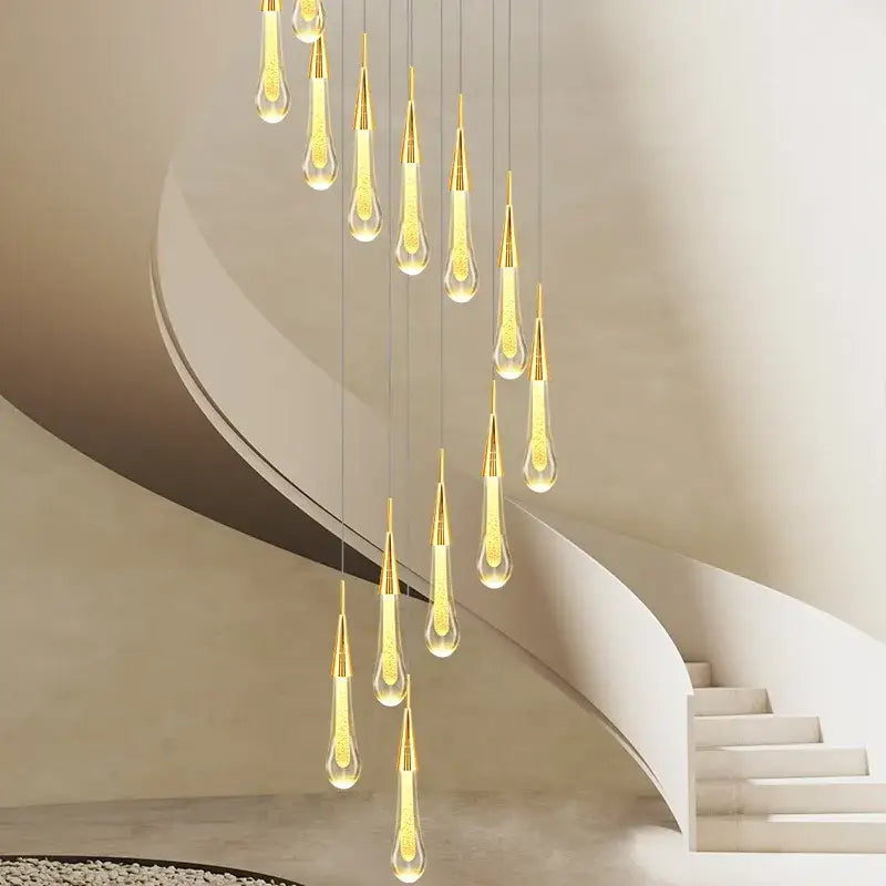 Modern gold crystal raindrop pendant lights – foyer chandelier