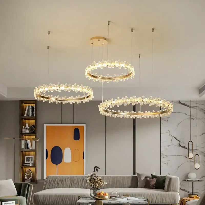 Modern gold crystal ring led chandelier dining room butterfly pendant