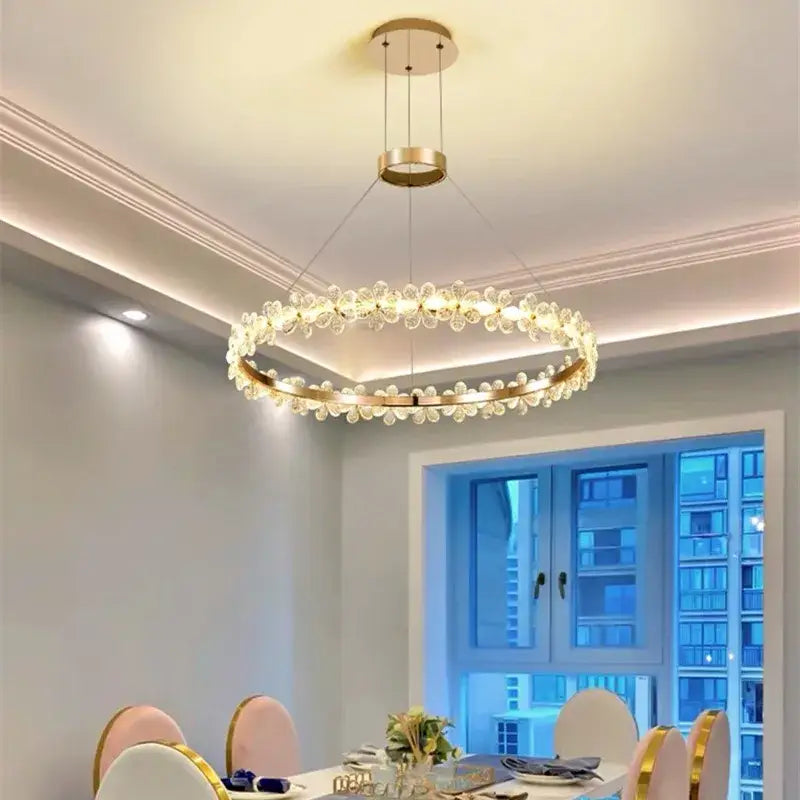 Modern gold crystal ring led chandelier dining room butterfly pendant