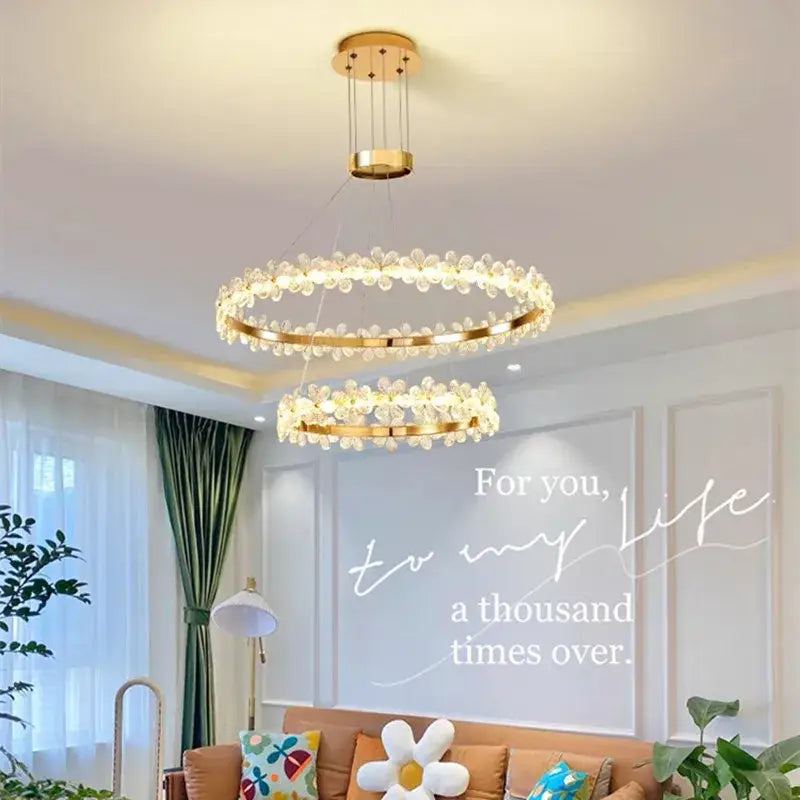 Modern gold crystal ring led chandelier dining room butterfly pendant