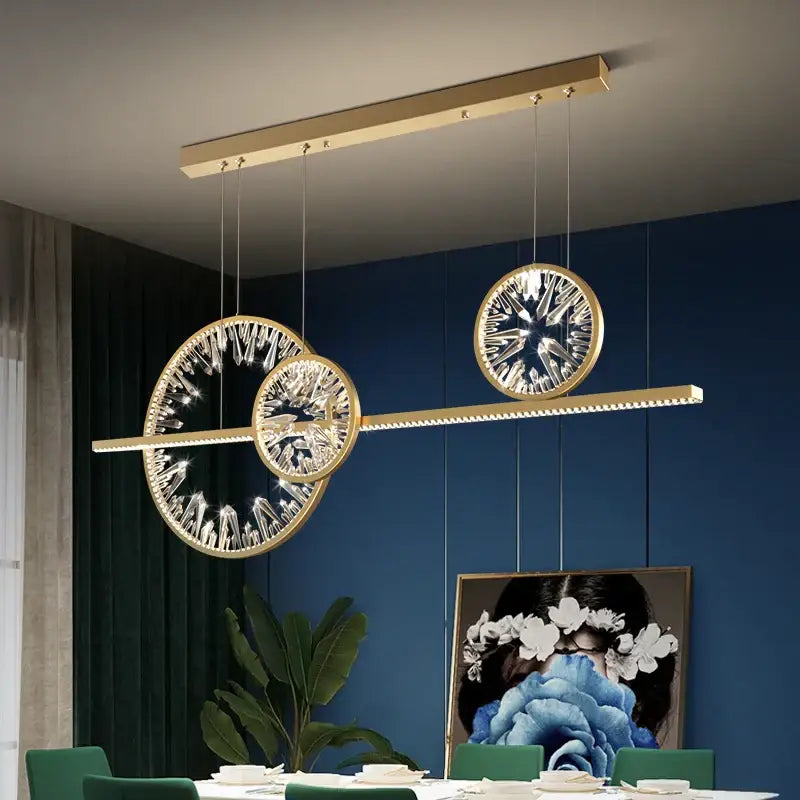 Modern gold crystal ring led chandelier dining room pendant light