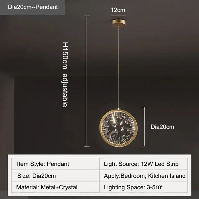 Modern gold crystal ring led chandelier dining room pendant light