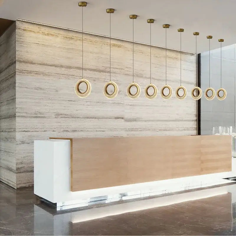 Modern gold crystal ring led chandelier kitchen hanging lamp