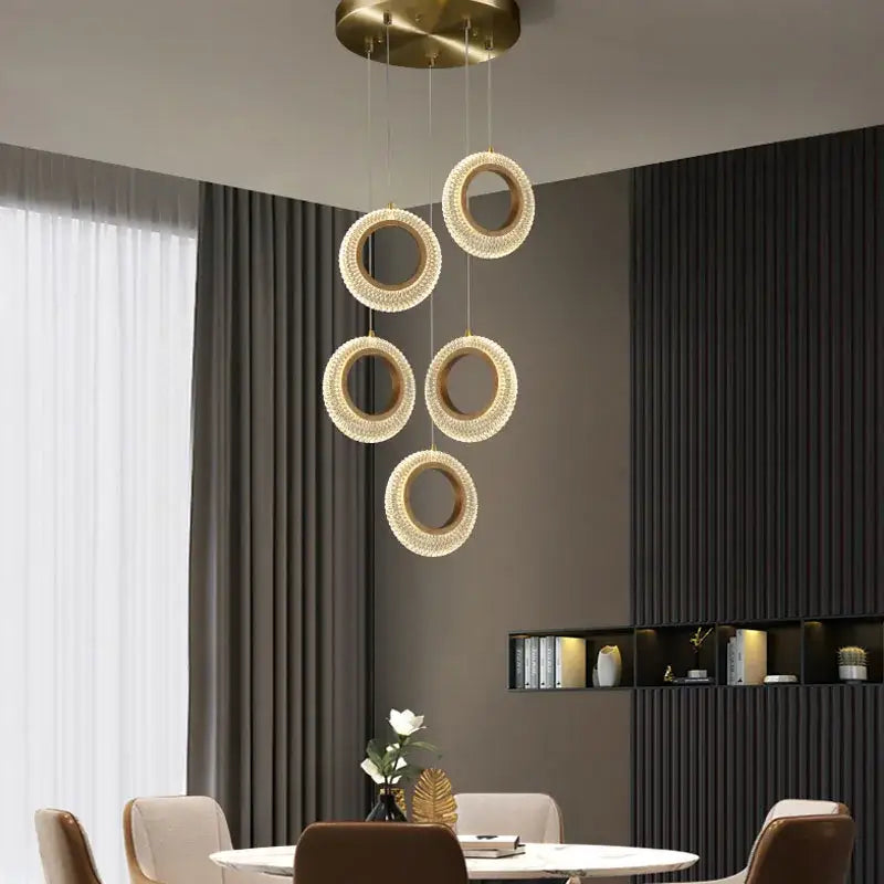 Modern gold crystal ring led chandelier kitchen hanging lamp